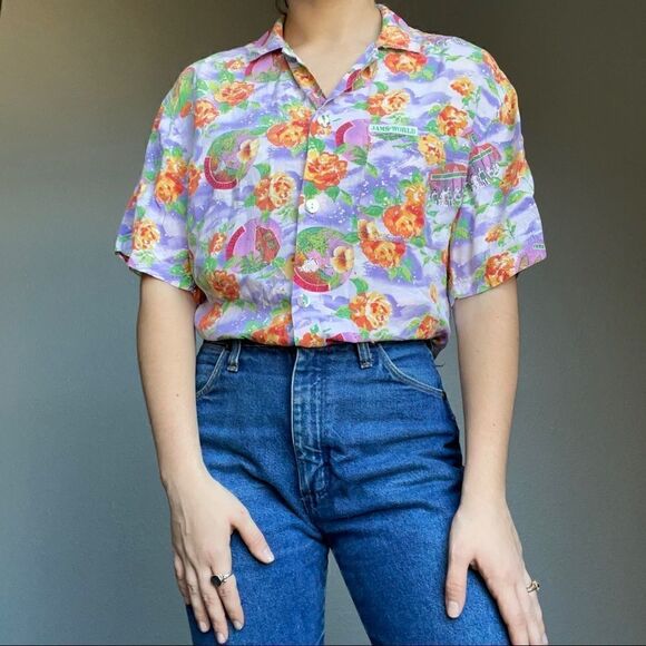 COPY - Vintage Women’s Jams World Hawaiian Floral Tropical Purple Button Up Blo… - Picture 2 of 12